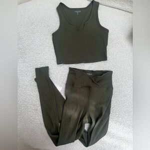Year of Ours Olive Ribbed Crop Tank & High-Waist Leggings Set